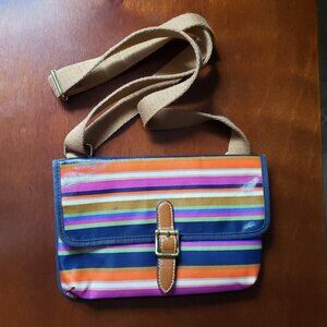 Fossil Key Per Striped Multi Color Flap Mini Crossbody Shoulder Bag